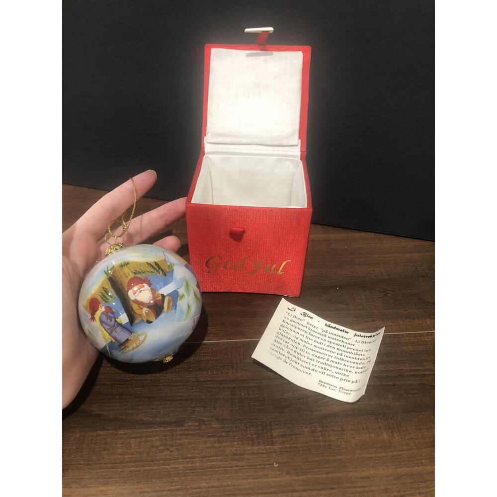 Vtg God Jul Swedish Ceramic Christmas Ornament Hand Painted Scandinavian W/box